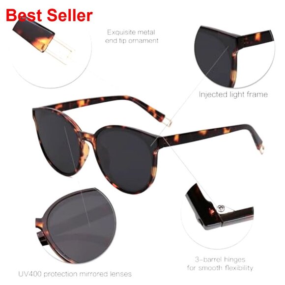 Oversized Vintage Round Sunglasses UV400 Protection Plastic Frames